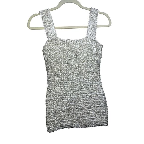 Nanushka Cadao Dribbled Ribbon Top in Ivory Champagne NWT Sz. S - Picture 3 of 7